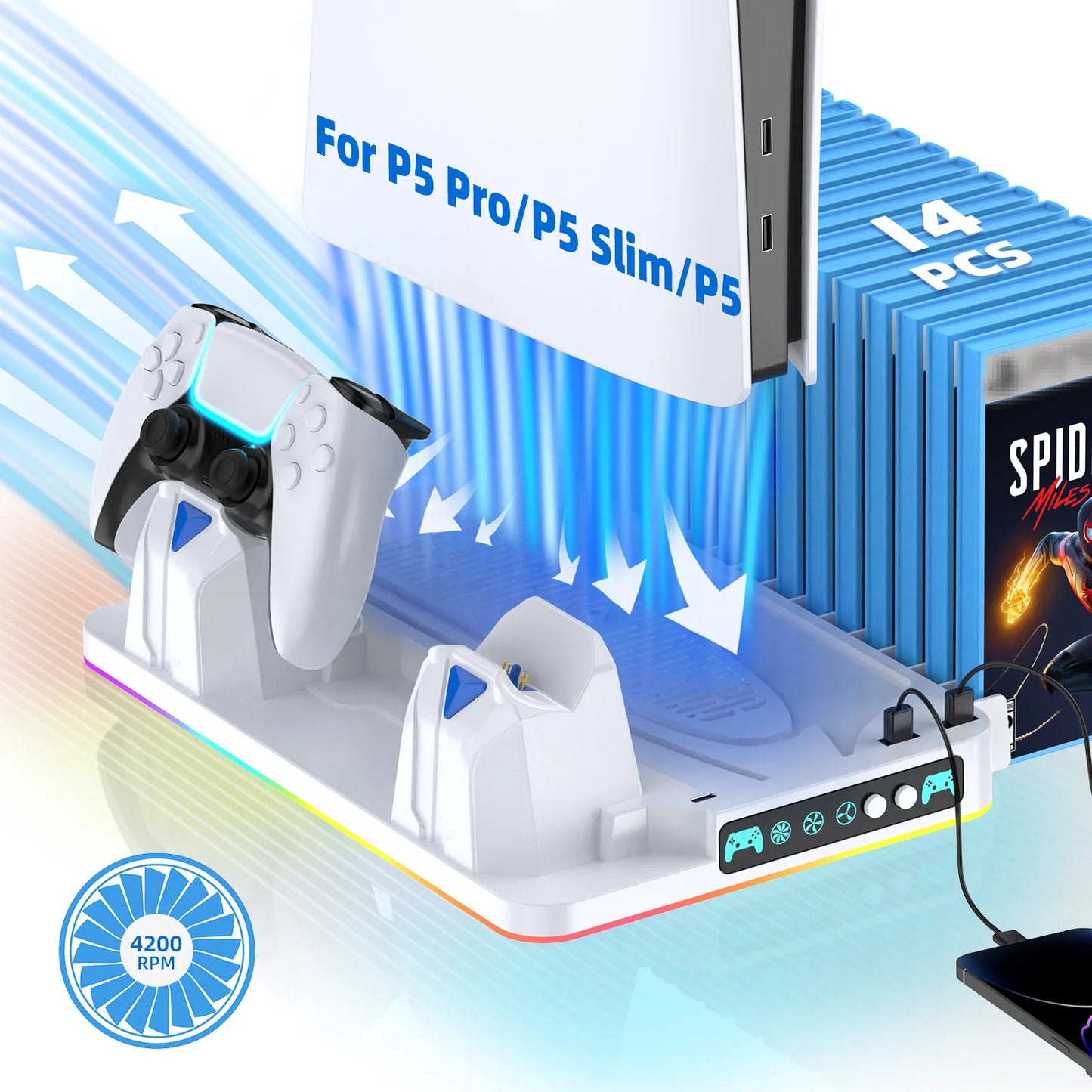 Base de suporte com Cooler de Resfriamento e carregamento de controle PS5